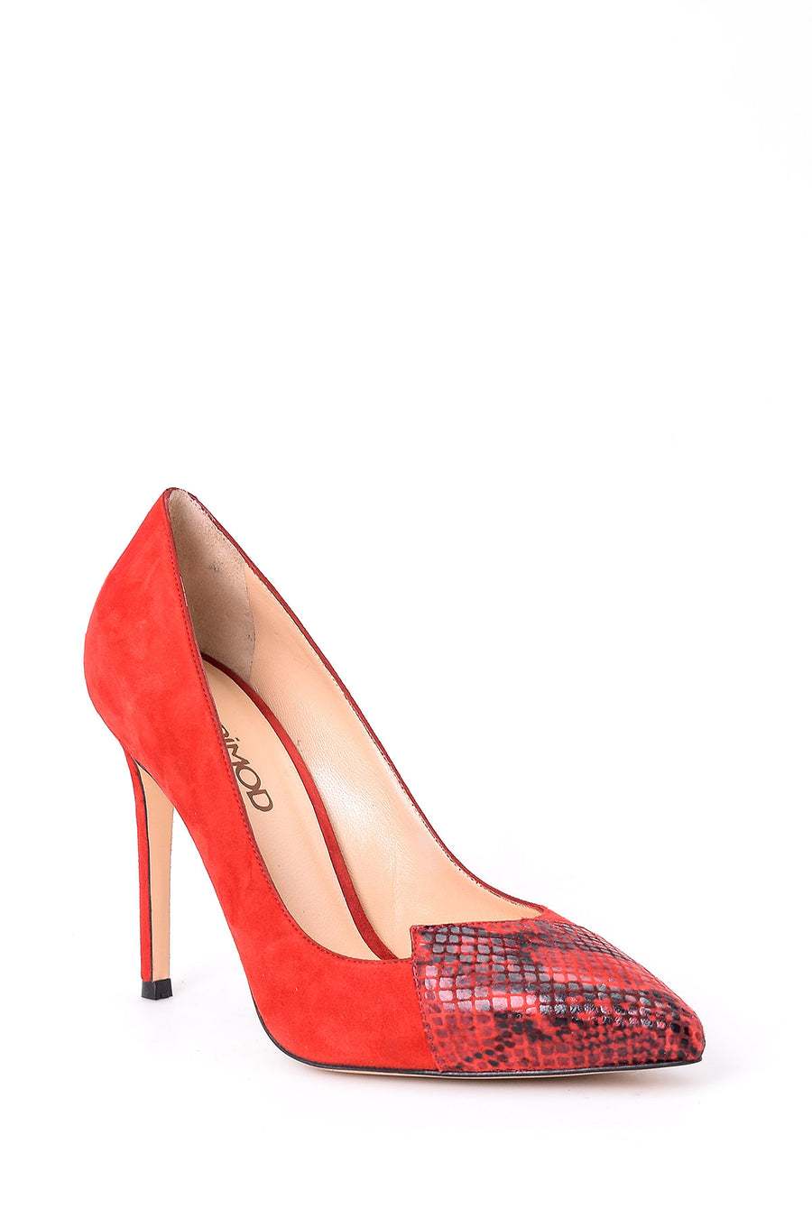Women's Crocodile Detailed Suede Leather Stiletto