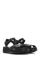 Women's Black Ankle Strap Chunky Sole Leather Comfort Sandals | Derimod