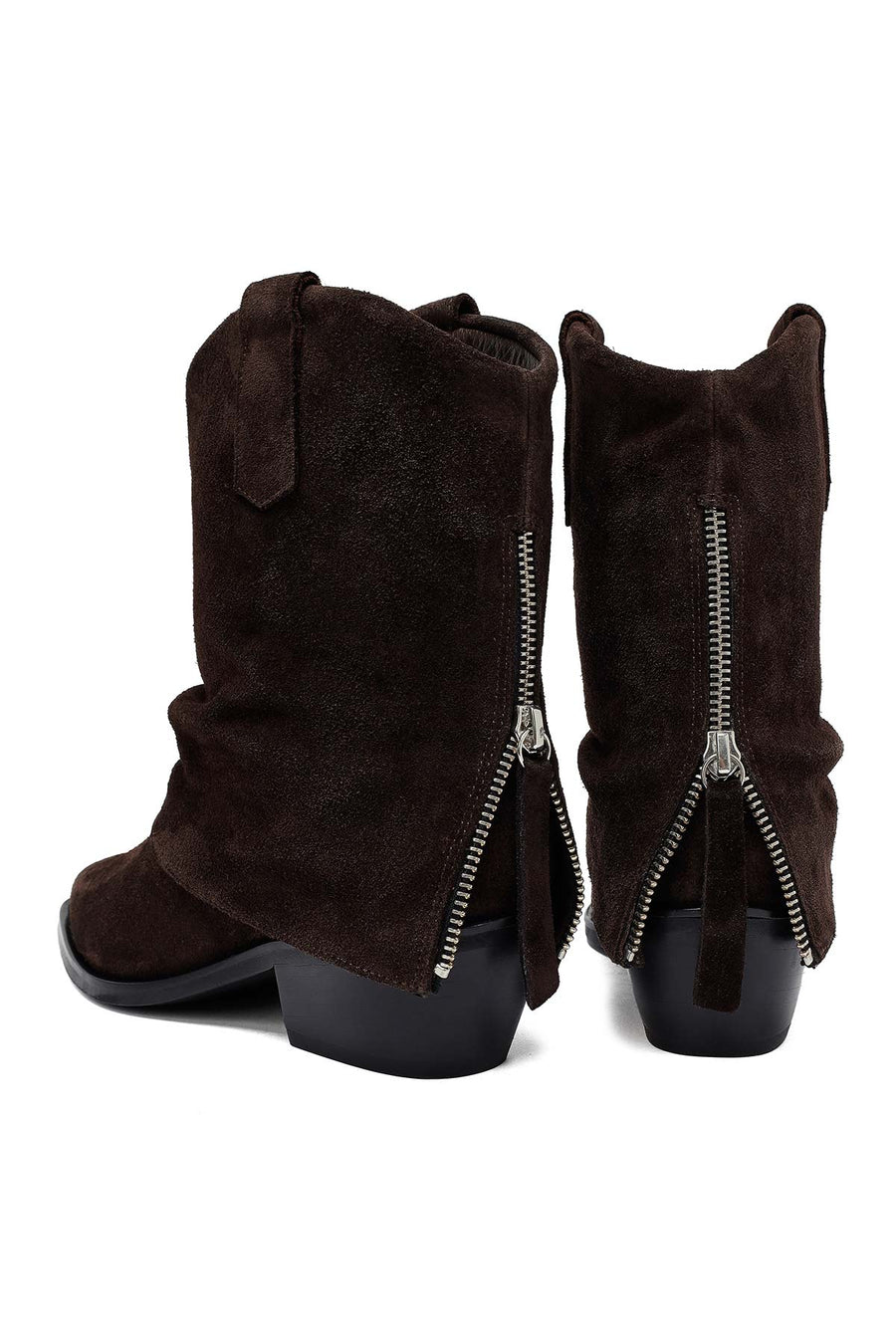Woman Brown Low Chunky Heel Suede Leather Cowboy Boots