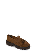 Woman Camel Thick-Soled Tasselled Suede Loafer | Derimod