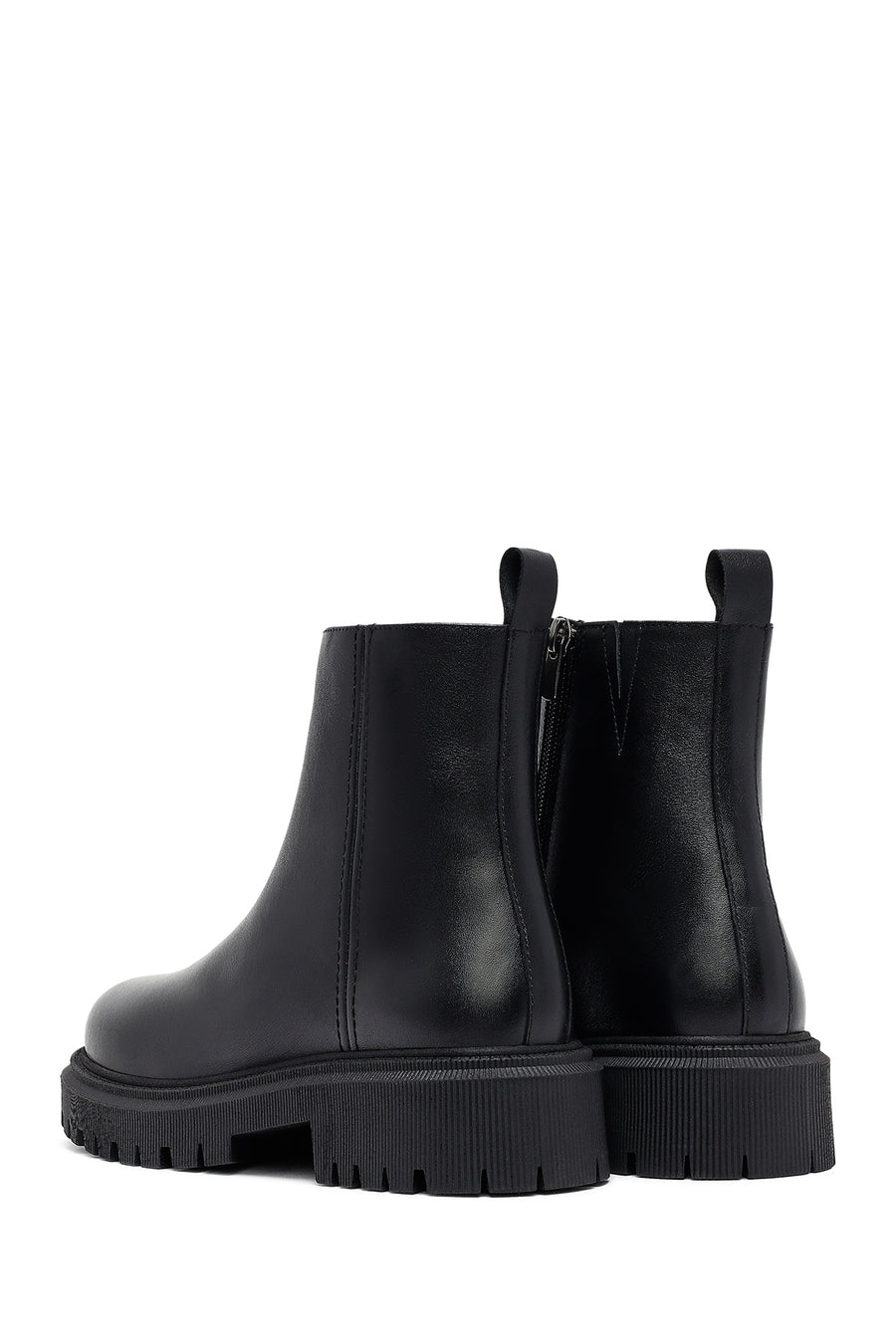 Woman Black Zip Closure Thick-Soled Leather Boots