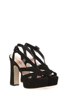 Suede Women's Heeled Leather Sandals | Derimod