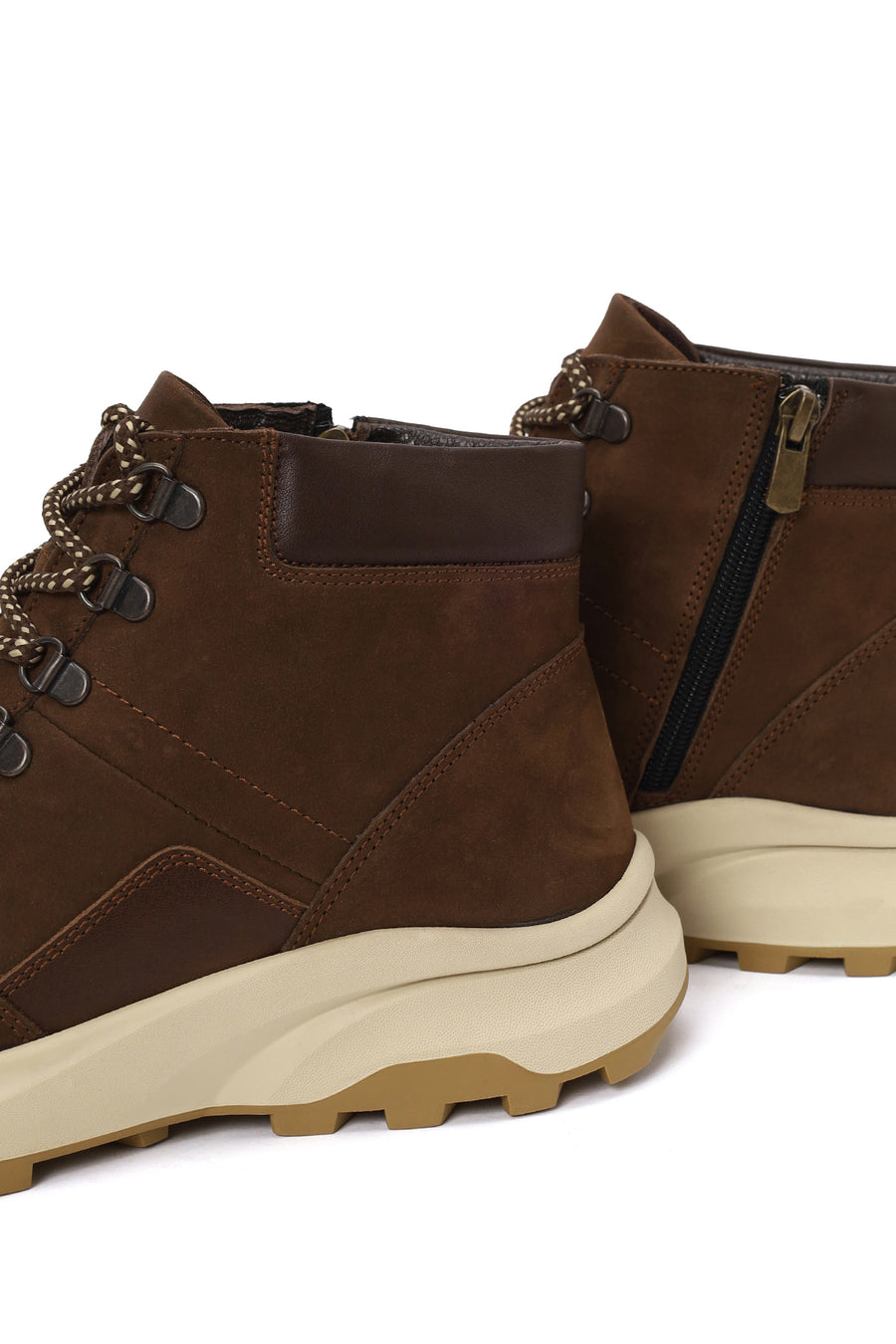 Male Brown Zip Closure Thick-Soled Nubuck Leather Boots