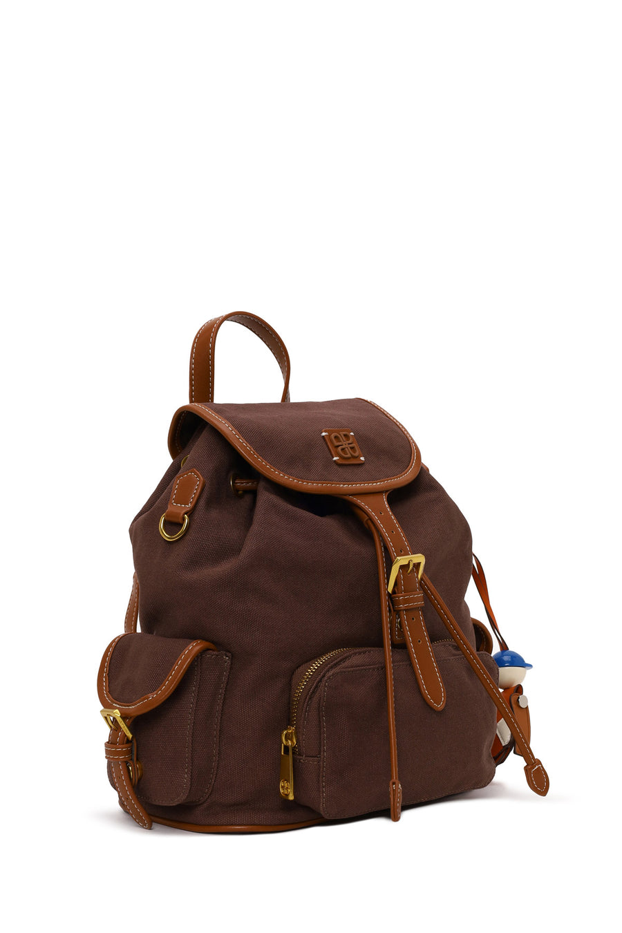 Woman Brown Fabric Backpack