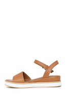 Woman Tan Strappy Wedge Heel Leather Sandal | Derimod
