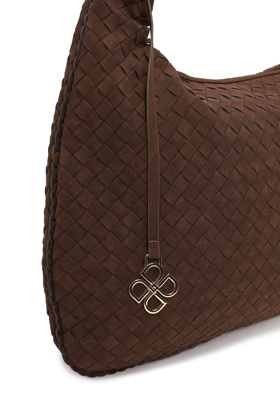 Woman Brown Braided Suede Shoulder Bag