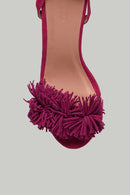Pink Women's Heeled Sandals with Ankle Strap and Tassels | Derimod