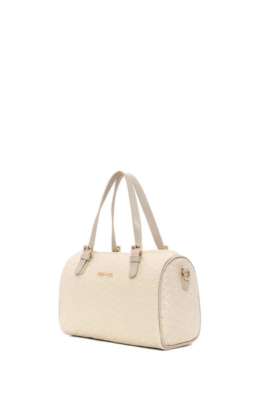 Woman Cream Long-Strap Knitted Shoulder Bag
