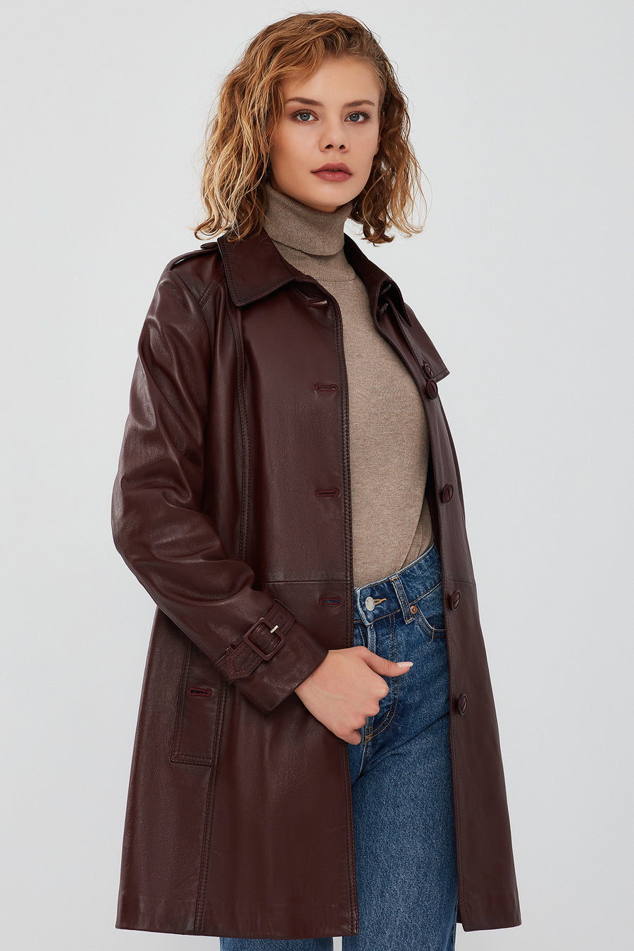 Scarlet Women's Brown Leather Trench Coat