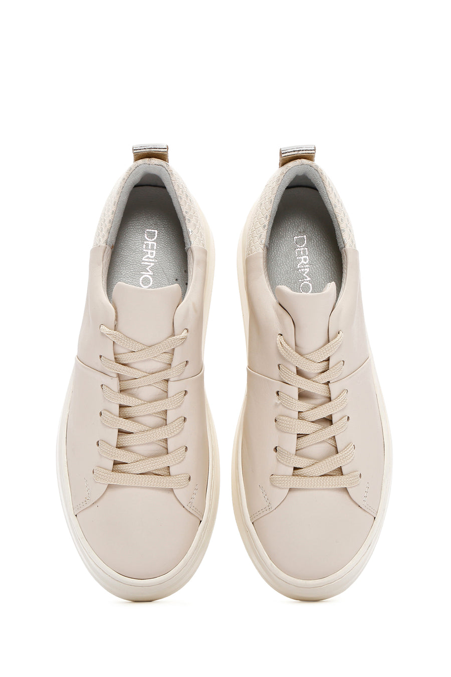 Women's Beige Thick Sole Lace Up Leather Sneaker
