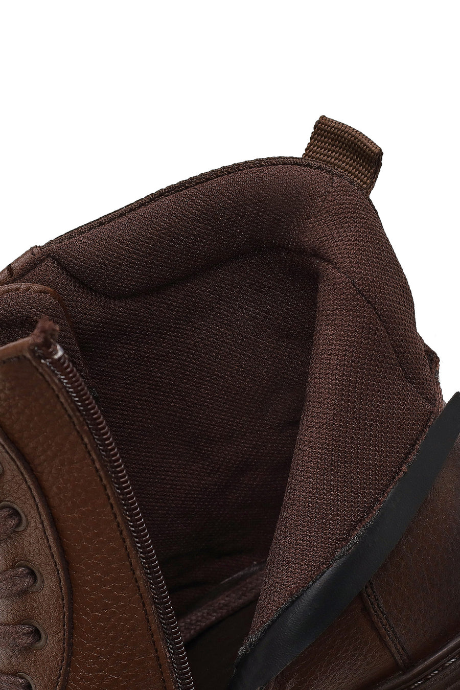 Male Brown Lace-up Zip Closure Leather Boots
