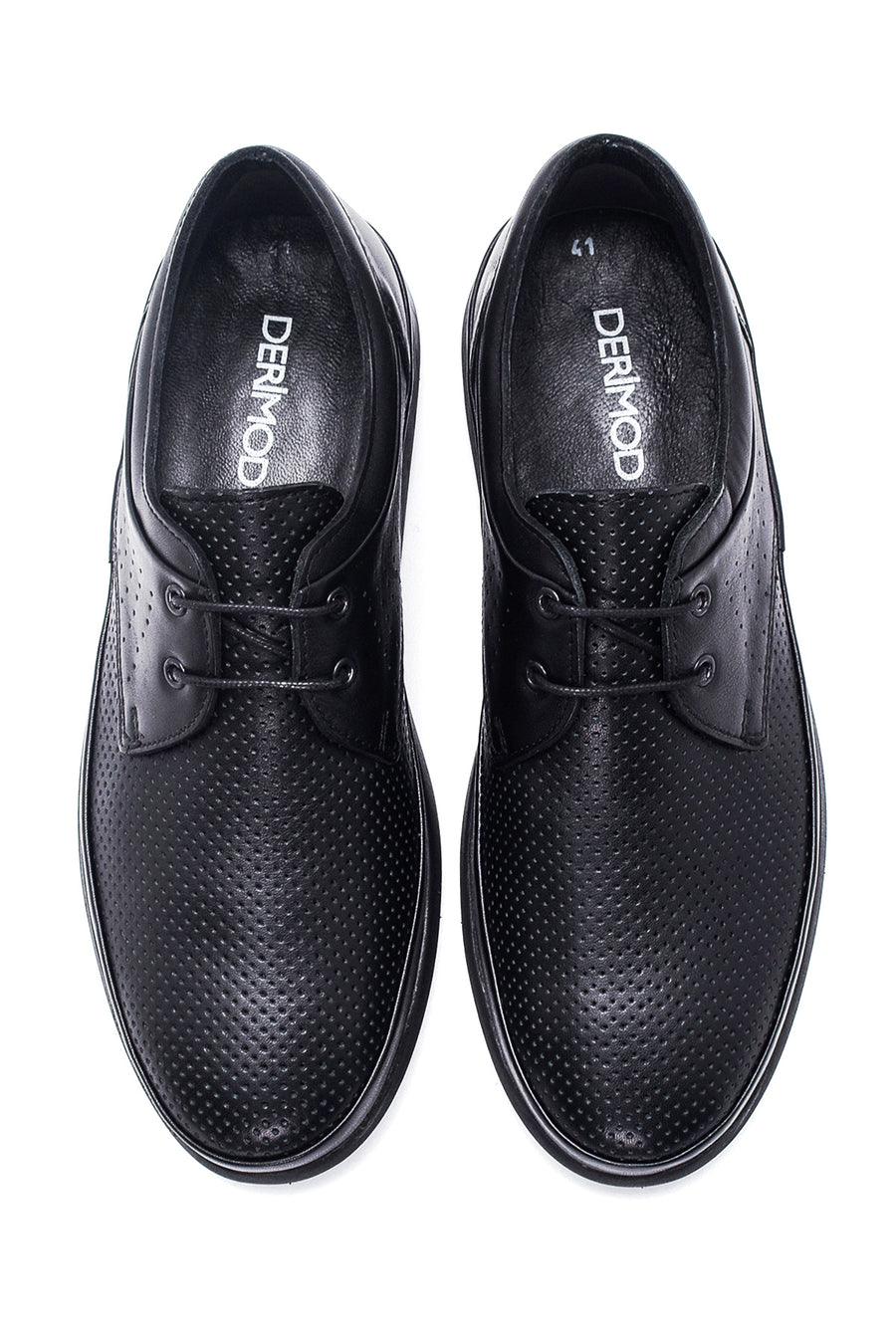 Men's Black Leather Perforated Casual Shoes