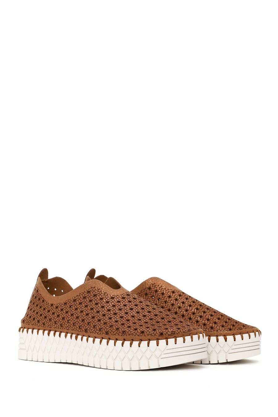 Woman Bronze Lace-Up Thick-Soled Glittery Fabric Casual Shoes