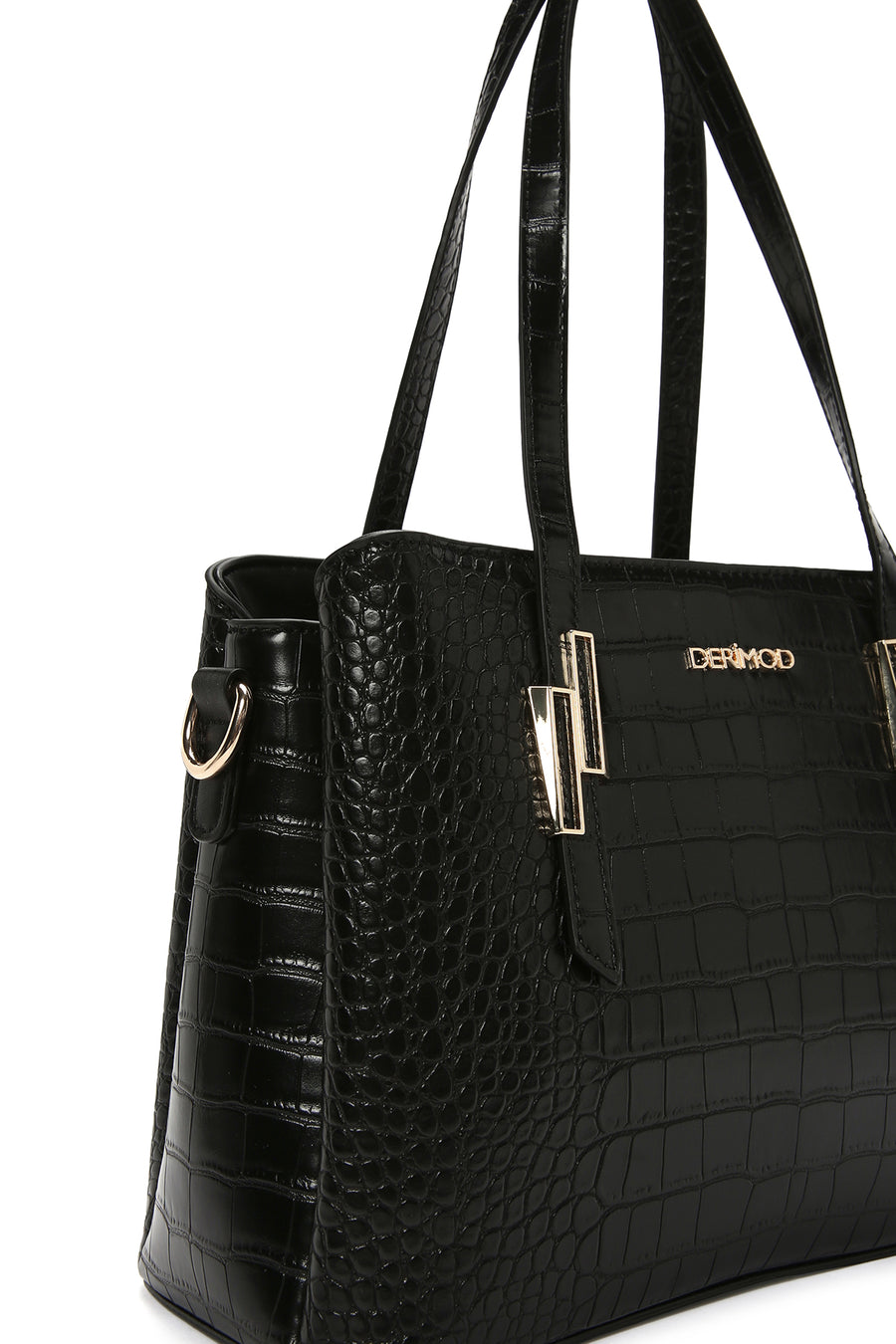 Women's Black Long Strap Crocodile Handbag