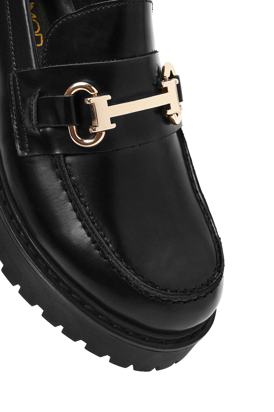 Women's Black Buckle Detailed Thick-Soled Leather Masculine Loafer