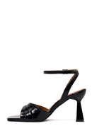 Woman Black Ankle-Strap Buckle Thick-Heel Leather Sandal | Derimod