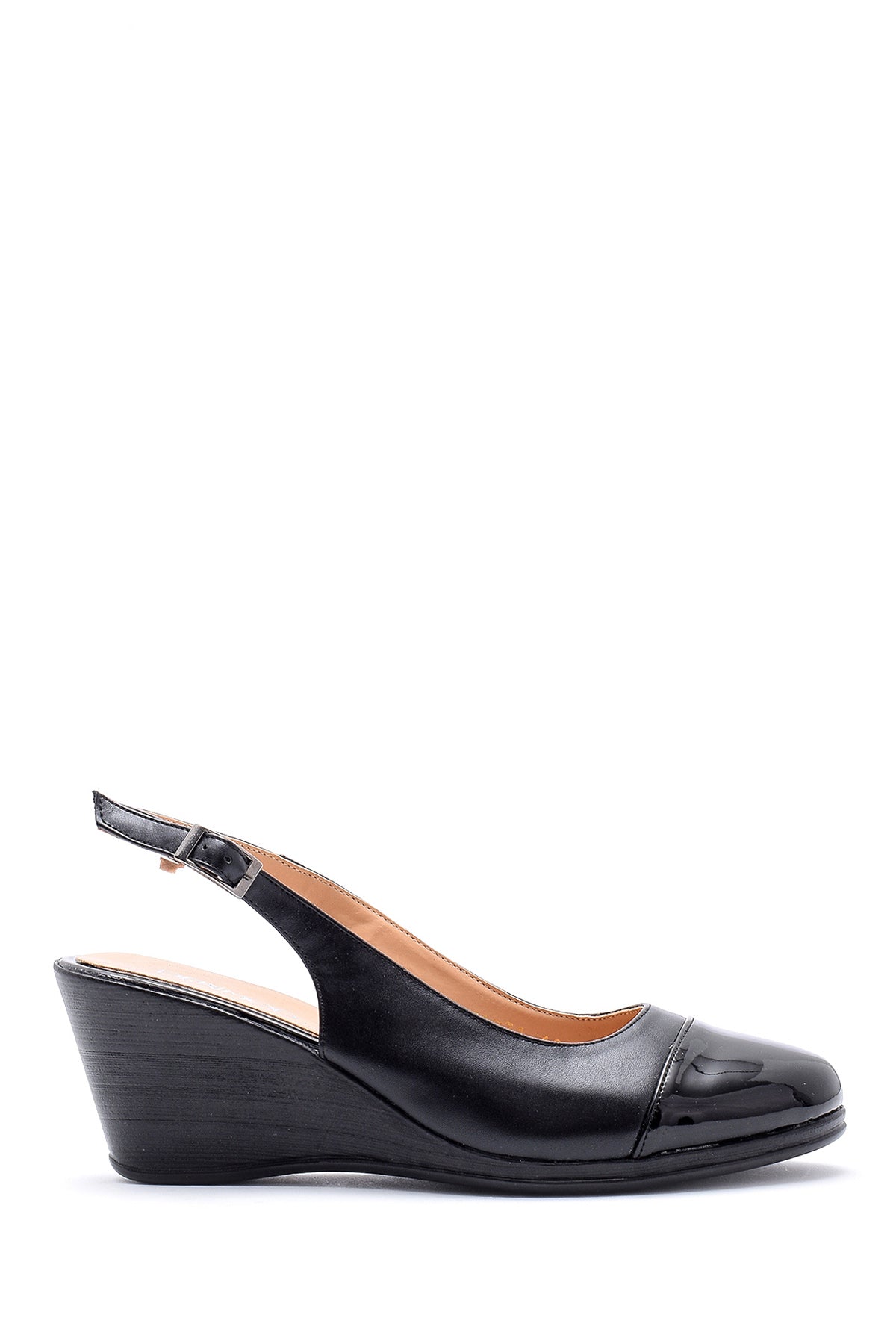 Women's Patent Leather Detailed Wedge Heeled Sandals 20SFE192618 | Derimod