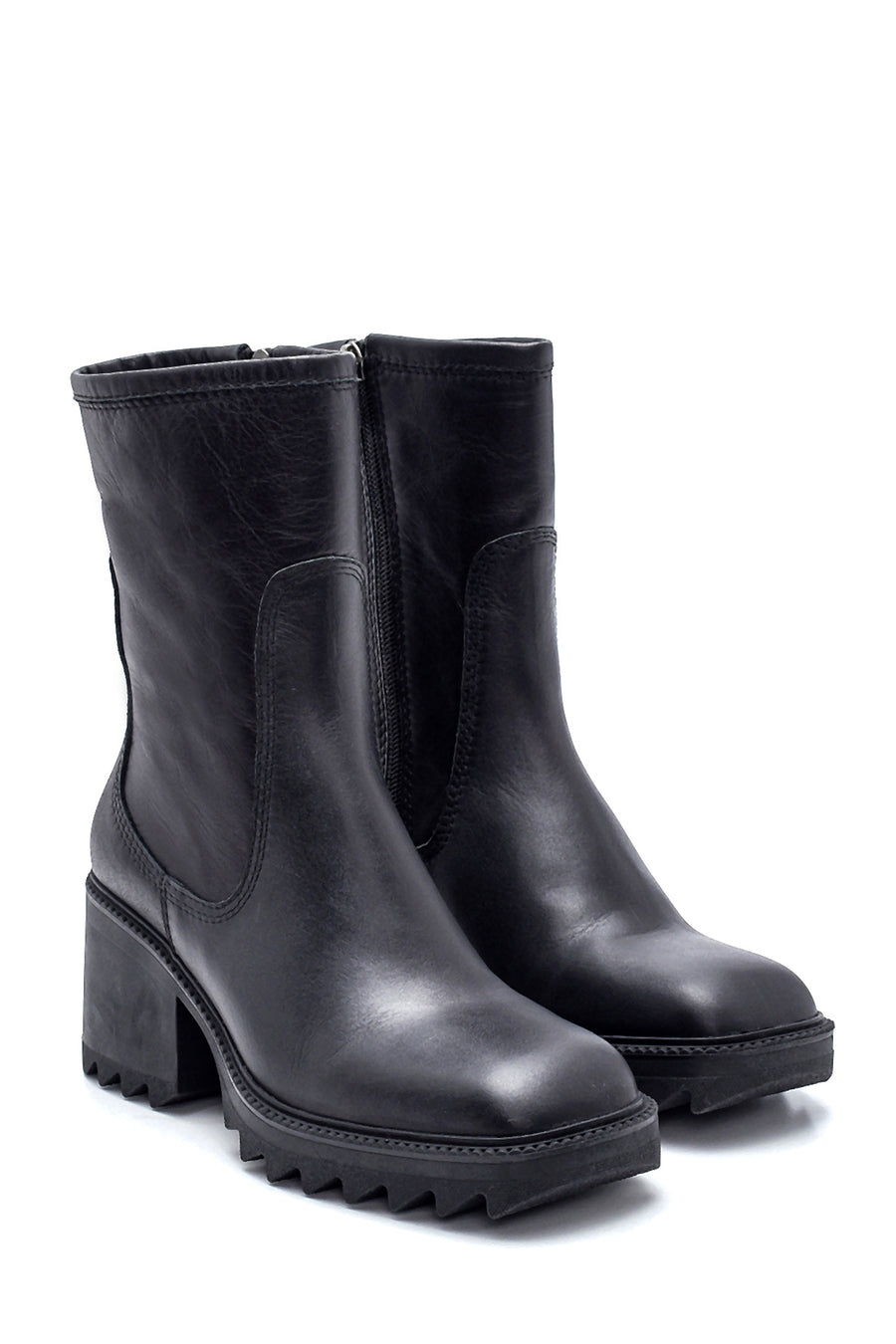 Women's Leather Zippered Heeled Boots