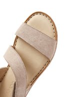 Women's Beige Suede Leather Comfort Sandals | Derimod