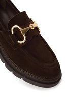 Woman Brown Buckled Suede Masculine Loafer | Derimod
