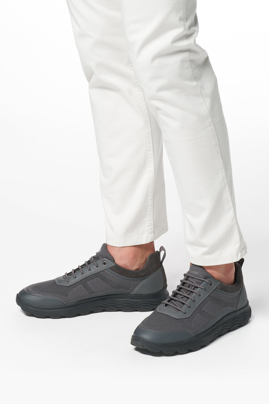 Geox Men's Grey Spherica Lace-Up Leather Sneakers