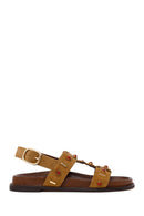 Woman Tan Embellished Suede Sandal | Derimod