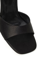 Women's Black Ankle Buckle High Thin Heel Fabric Sandals | Derimod