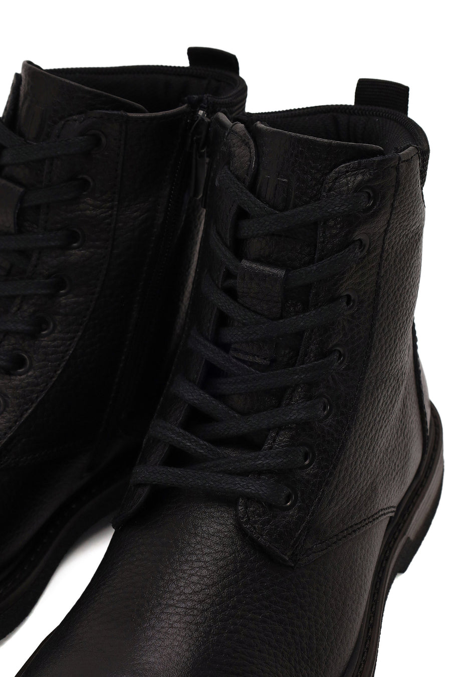 Male Black Lace-up Zip Closure Leather Boots