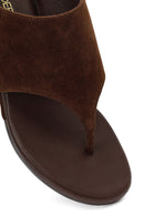 Women's Brown Platform Suede Leather Slippers | Derimod