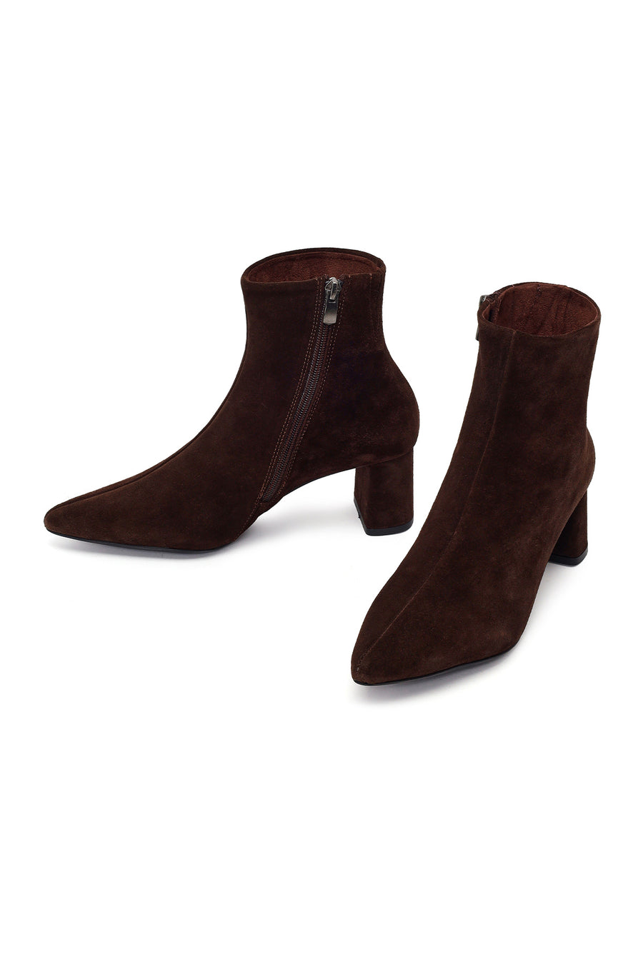 Woman Brown Zip Closure Chunky-Heeled Suede Leather Boots