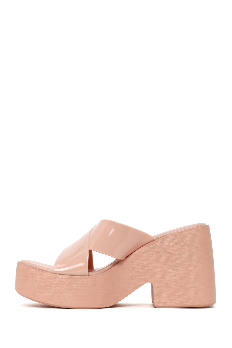 Woman Beige Chunky-Heel Platform Jelly Slippers