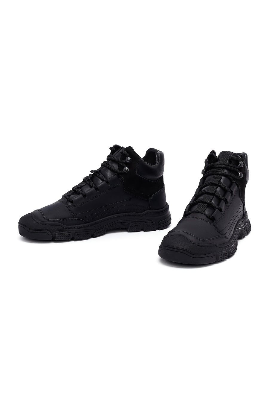 Men's Black Lace-Up Leather Casual Boots