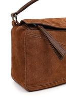 Woman Camel Long-Strap Suede Crossbody Bag | Derimod