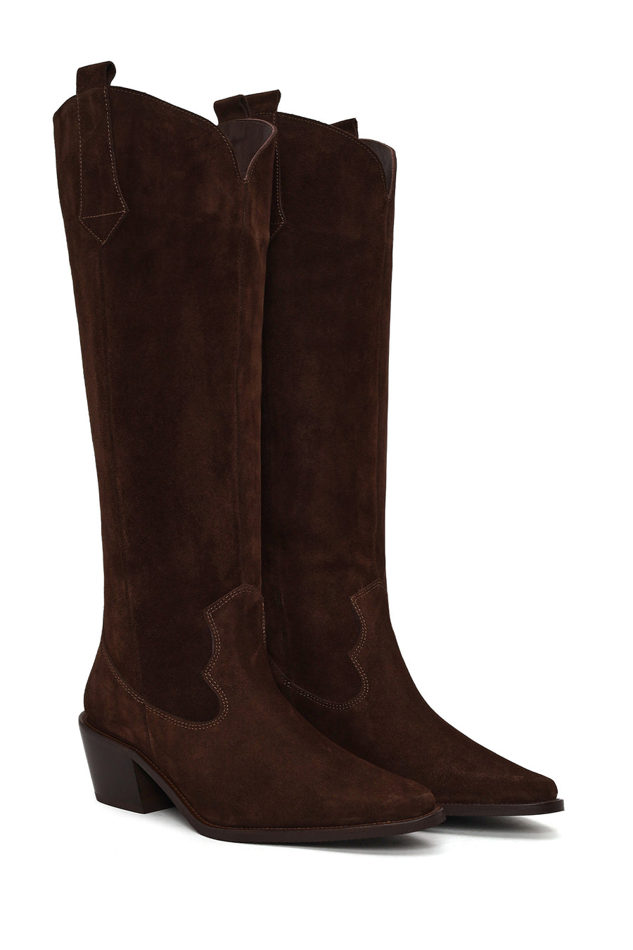 Woman Brown Chunky Heeled Suede Leather Cowboy Boots