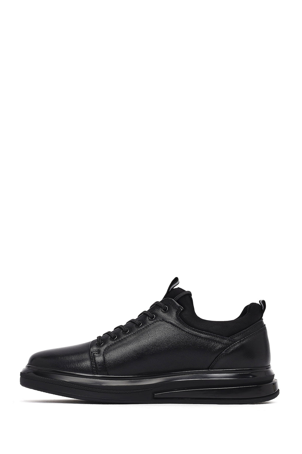 Erkek Siyah Bağcıklı Deri Sneaker