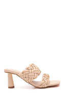 Women's Beige Knitted Heeled Slippers | Derimod