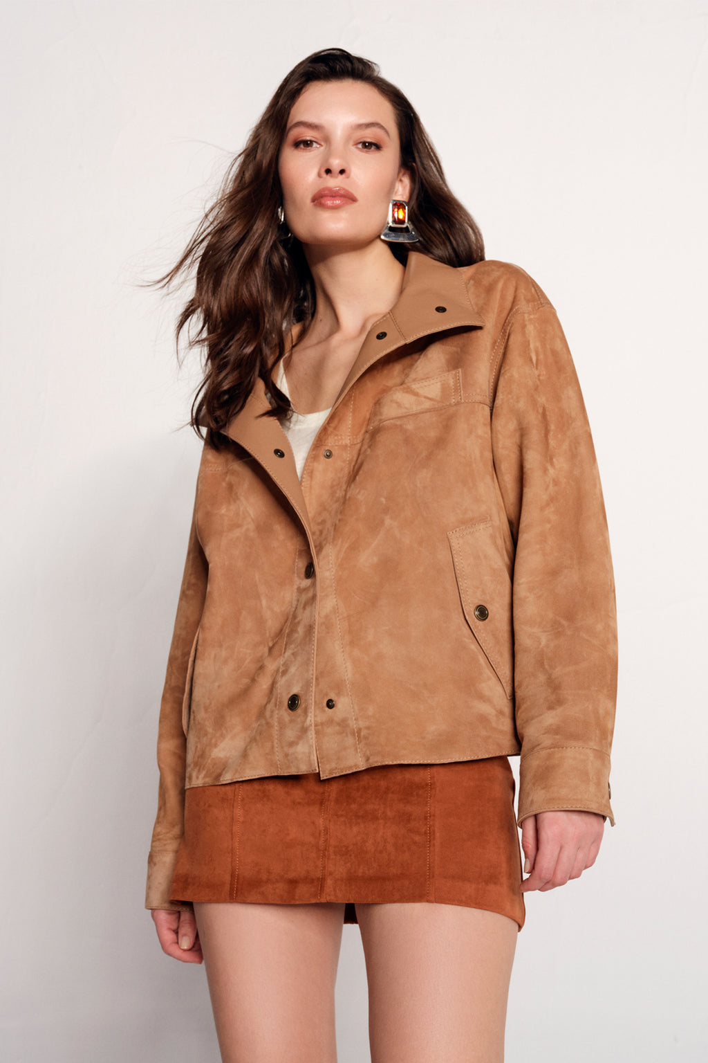 Sandiego Kadın Camel Oversize Süet Deri Ceket