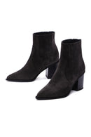Women's Anthracite Chunky Heel Suede Leather Chelsea Boots | Derimod