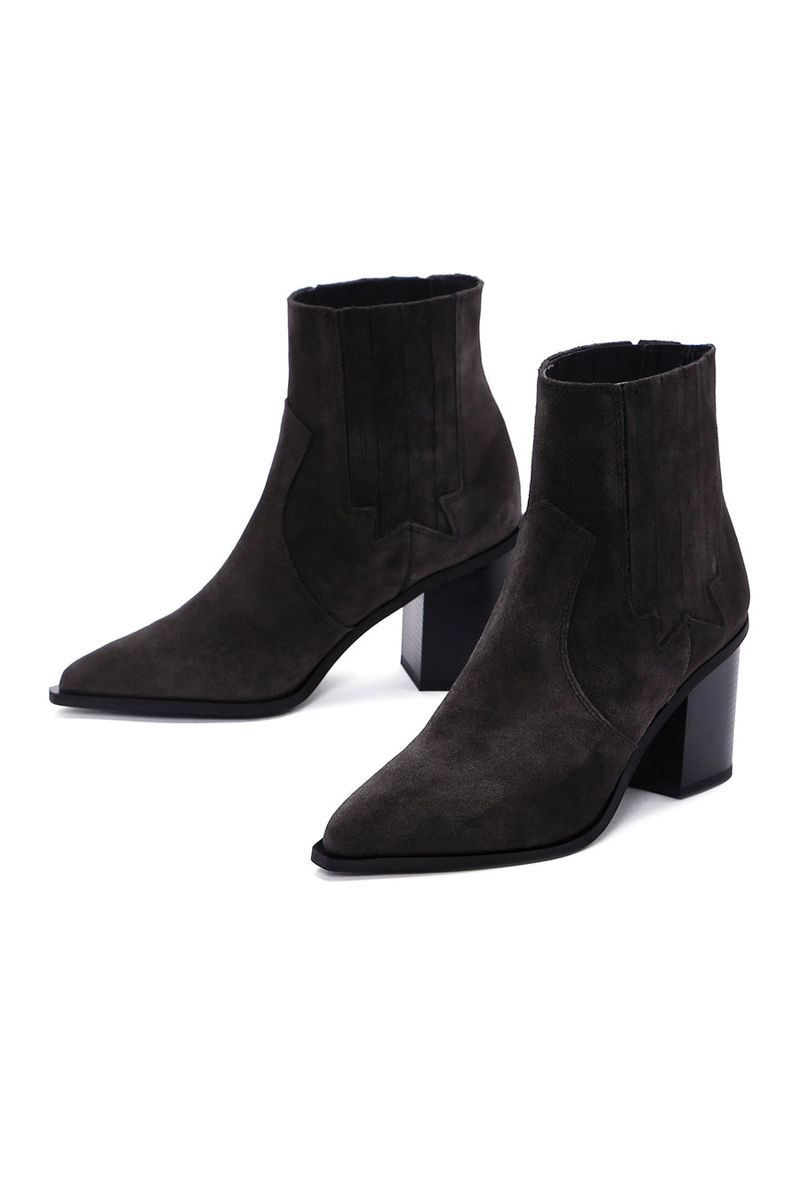Women's Anthracite Chunky Heel Suede Leather Chelsea Boots
