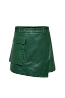 Zen Women Green Leather Shorts Skirt | Derimod
