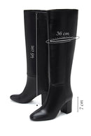 Women's Black Leather Thick Heeled Boots | Derimod