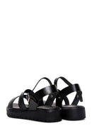 Women's Black Thick Soled Knitted Detailed Leather Bodrum Sandals | Derimod