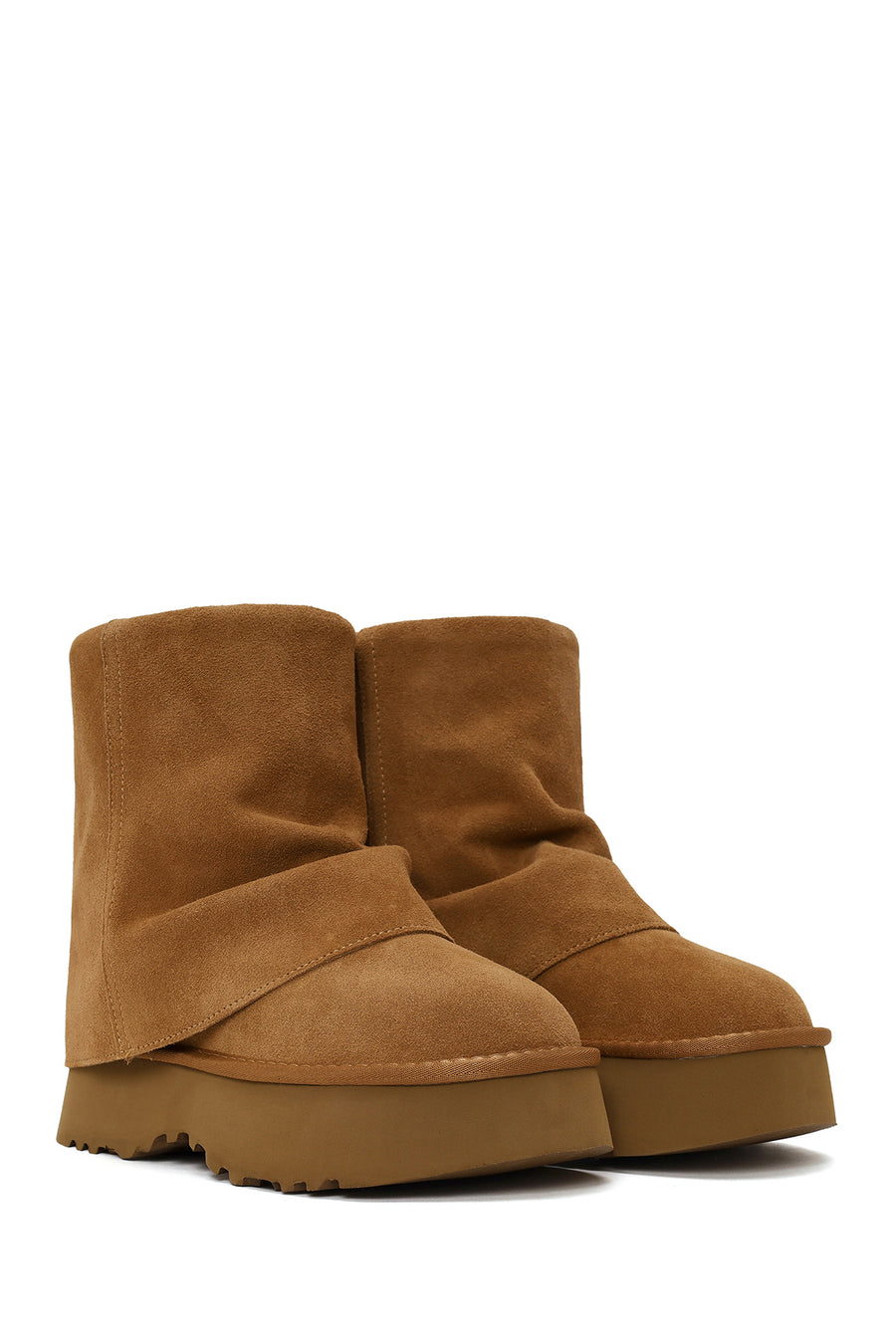 Woman Camel Thick-Soled Suede Teddy Boots