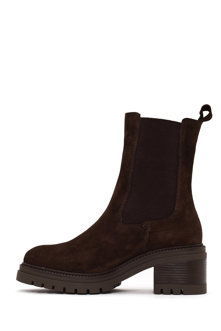 Woman Brown Chunky Heeled Suede Chelsea Boots