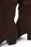 Woman Brown Zip Closure Chunky Heeled Suede Cowboy Boots | Derimod