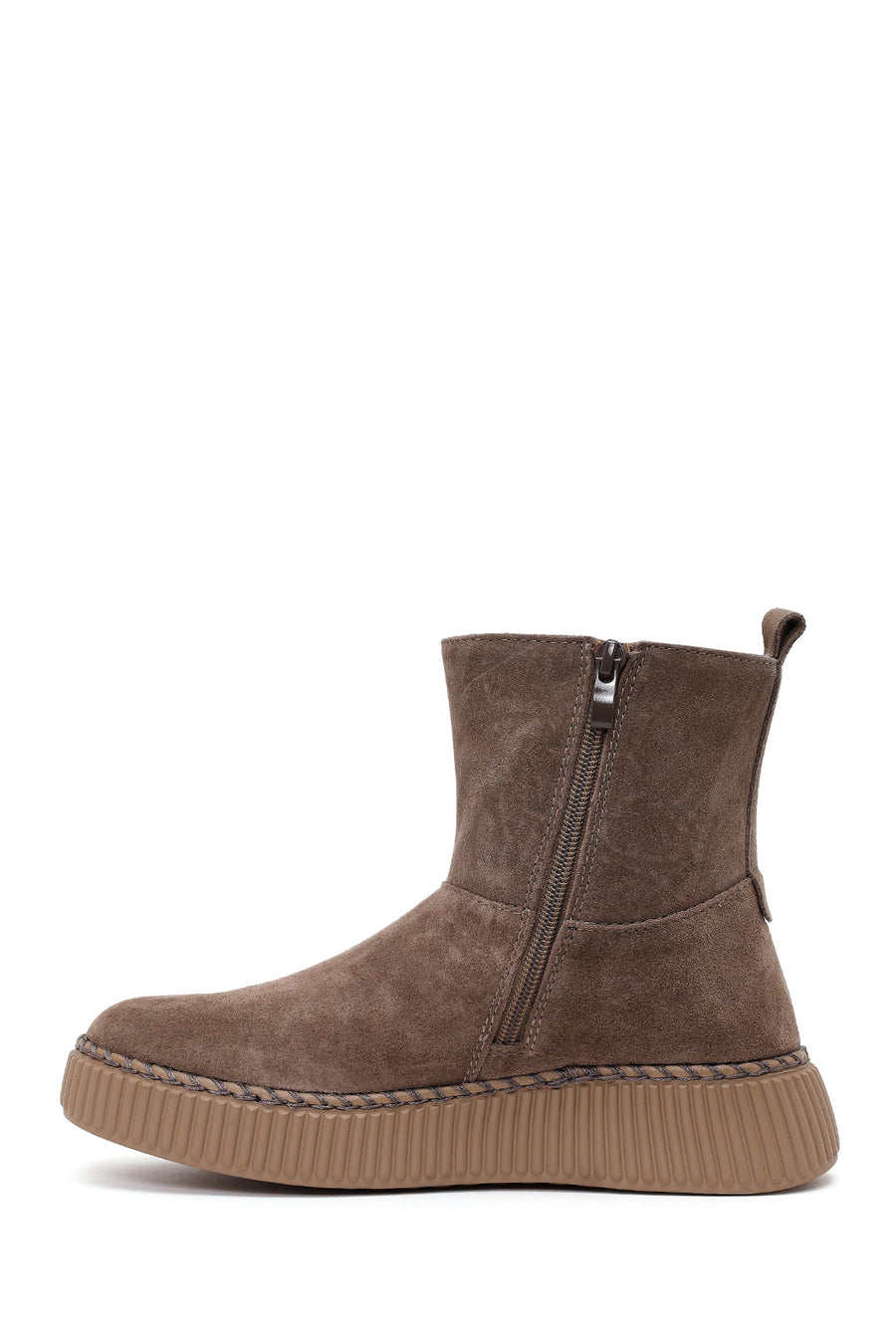 Woman Mink Zip Closure Thick-Soled Suede Boots