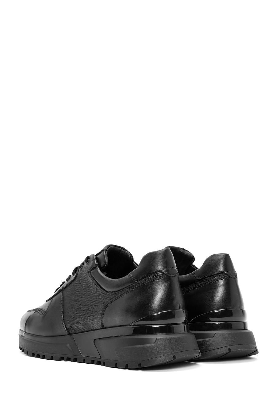 
Men's Black Lace-Up Thick Sole Leather Sneaker
