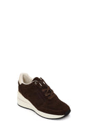 Woman Brown Lace-Up Wedge-Heel Suede Shoe | Derimod