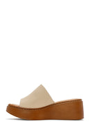 Women's Beige Thick Soled Leather Comfort Slippers | Derimod
