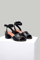 Women's Heeled Leather Sandals with Metal Detail | Derimod